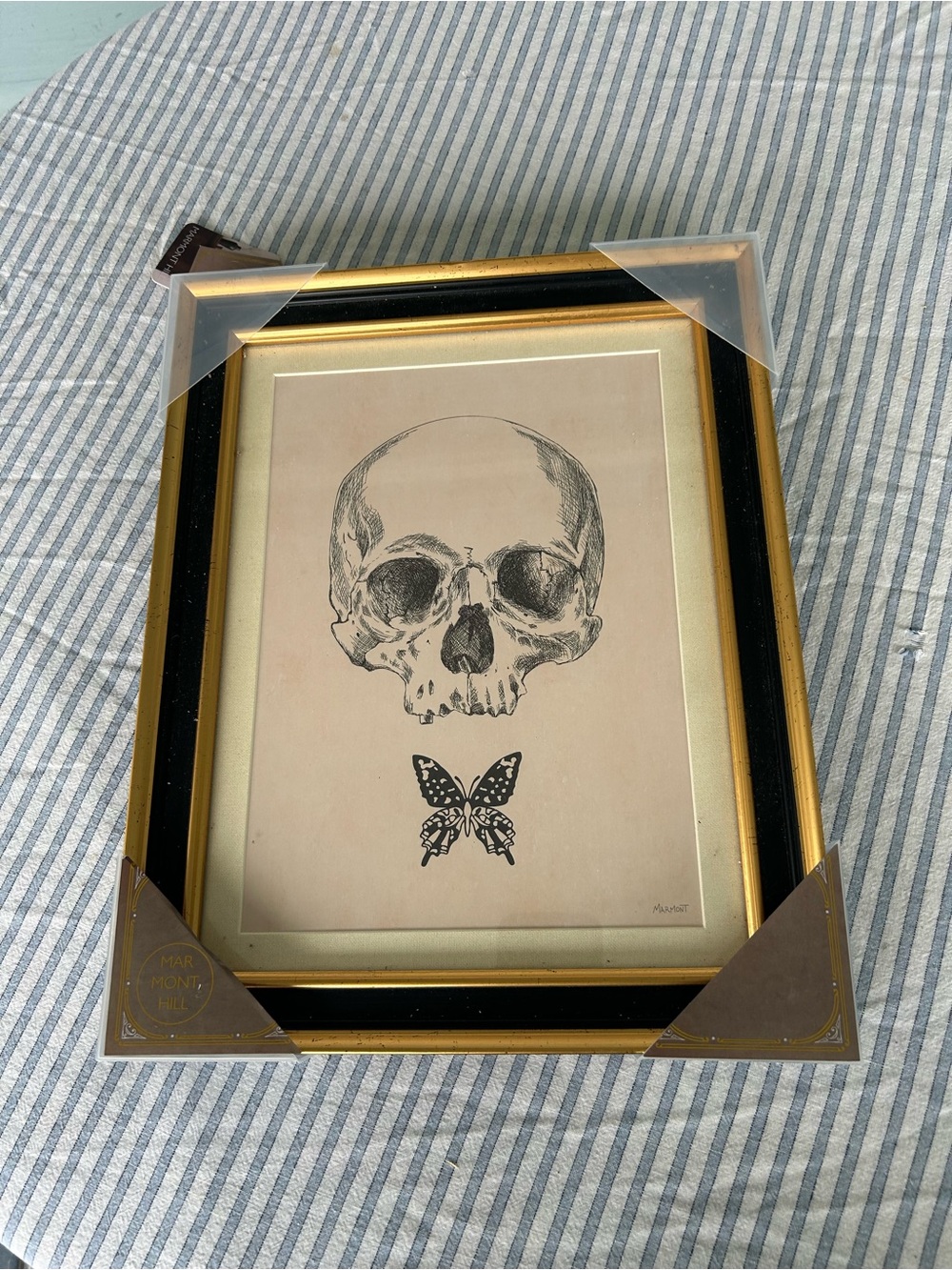 Tattoo Wall Art Skull & Butterfly by Marmont Hill Black & Gold Frame with Glass